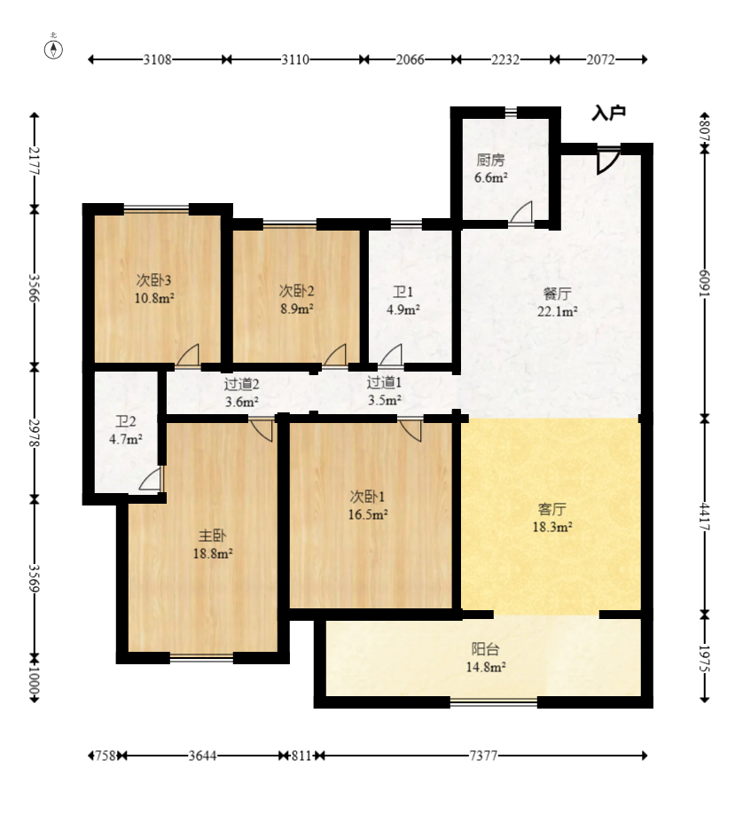 龙湖春江天玺  4室2厅2卫   198.00万室内图1