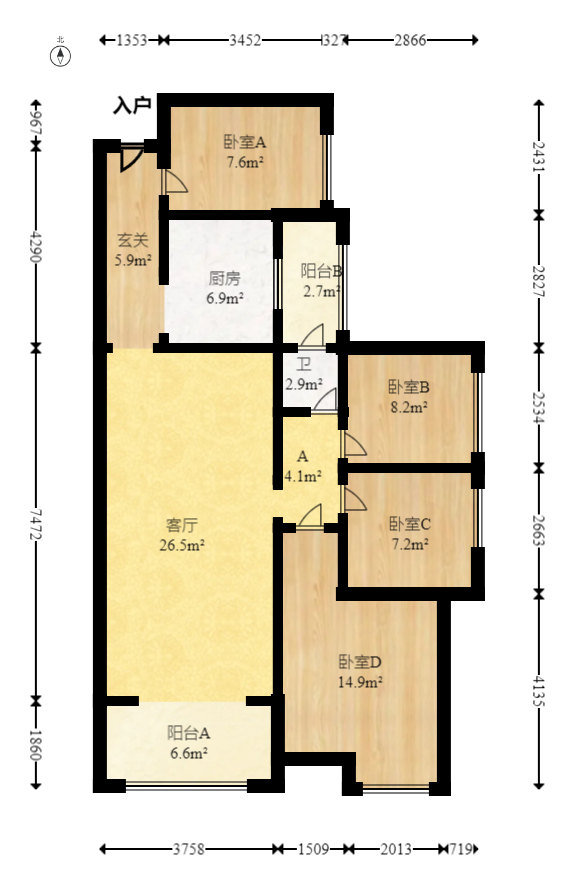 上园商住小区 4室2厅1卫 106.0万 上园商住小区 4室2厅1卫 106.0万户型图