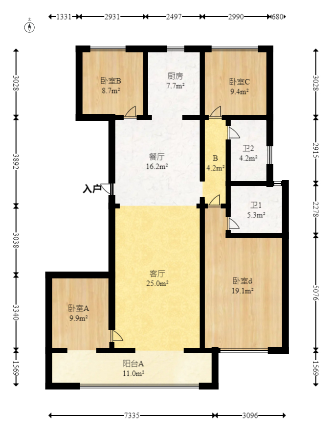 建发玖洲和玺  4室2厅2卫   135.00万室内图1