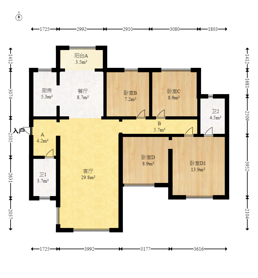 臻园  4室2厅1卫   188.00万室内图1