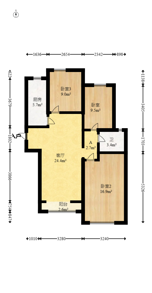 荣盛花语馨苑  3室2厅1卫   88.00万室内图1