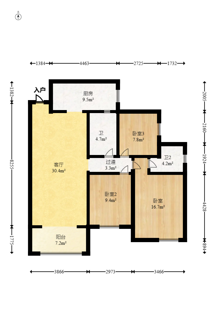 长房云时代  3室2厅1卫   126.00万室内图1