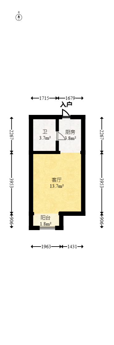 YO领域（领御大厦）  1室1厅1卫   27.60万室内图1