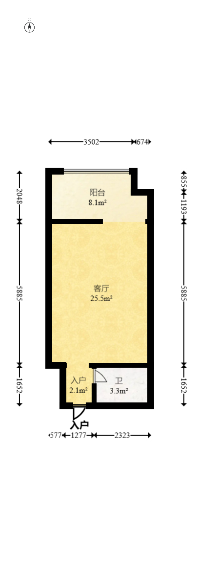 先锋东外滩  1室1厅1卫   32.00万室内图1