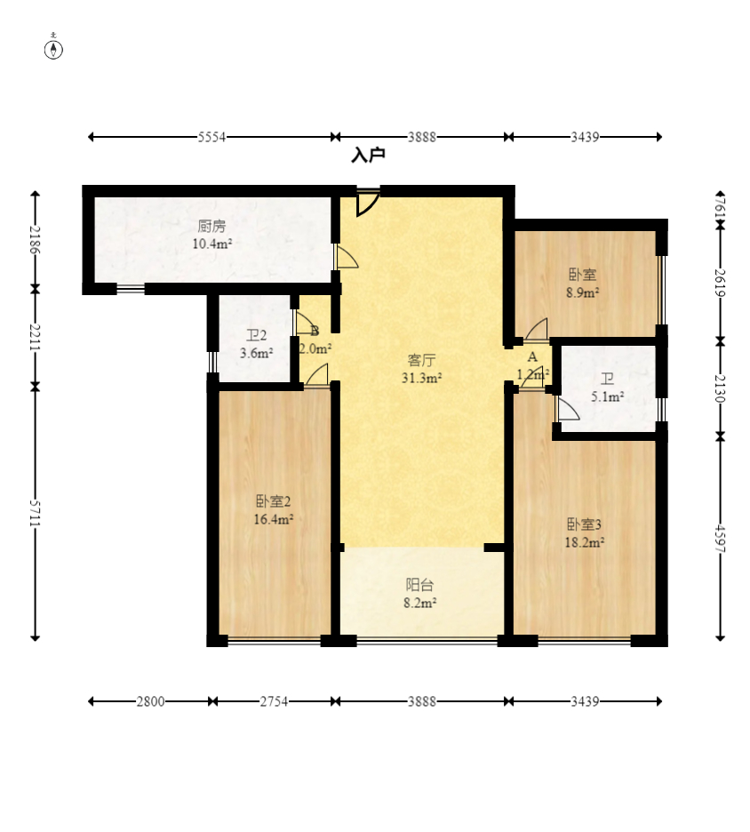 万象府台  3室2厅2卫   236.00万室内图1