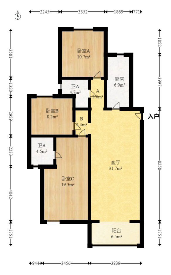 新力紫园  3室2厅2卫   132.00万室内图1