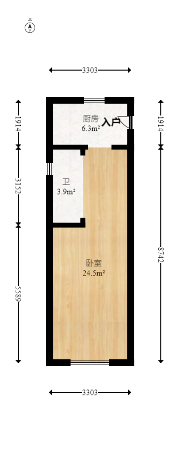 弘坤云寓  1室1厅1卫   53.00万室内图1