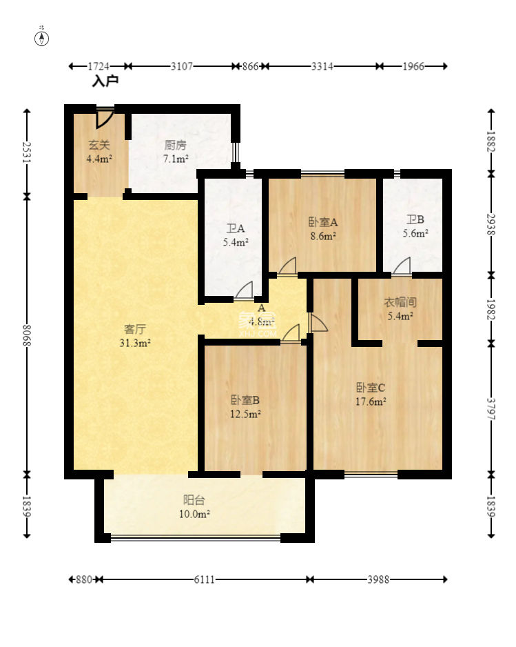 金源府  3室2厅2卫   185.00万