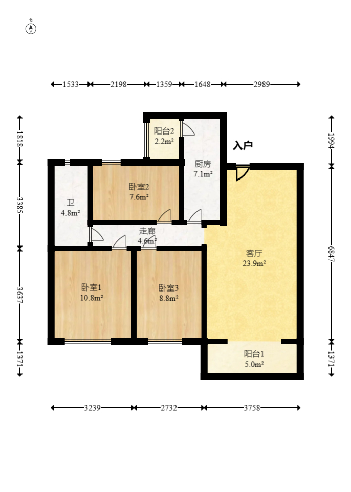 中煤和悦府  3室2厅1卫   110.00万室内图1