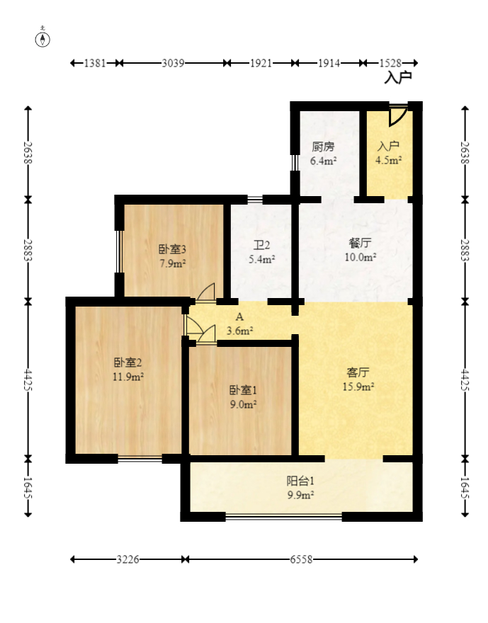 阳光城尚东湾悦江府 3室2厅1卫 88.0万 阳光城尚东湾悦江府 3室2厅1卫 88.0万户型图