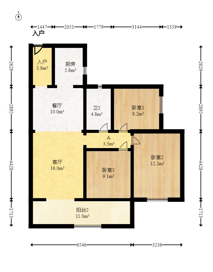 阳光城尚东湾悦江府  3室2厅1卫   84.00万室内图1