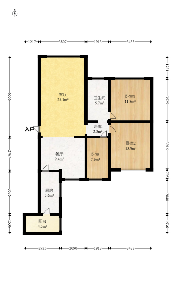 旭辉华庭 3室2厅1卫 53.8万 旭辉华庭 3室2厅1卫 53.8万户型图