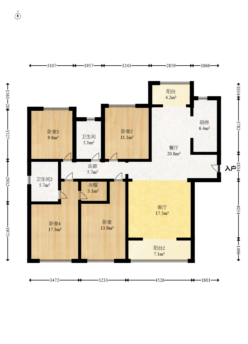 金茂建发观悦  4室1厅2卫   208.00万室内图1