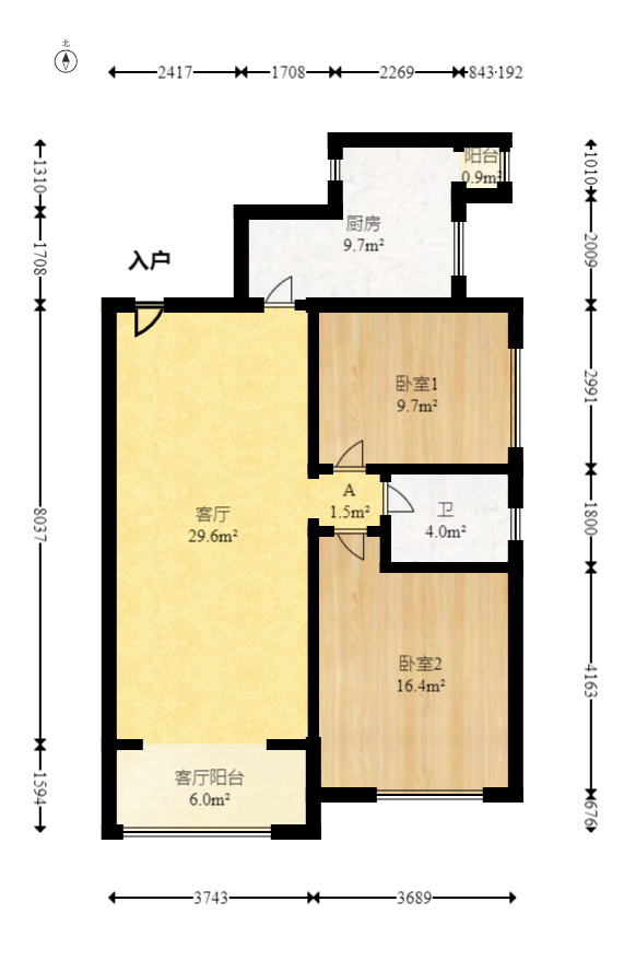 奥林匹克花园贡院三期  2室1厅1卫   70.00万室内图1