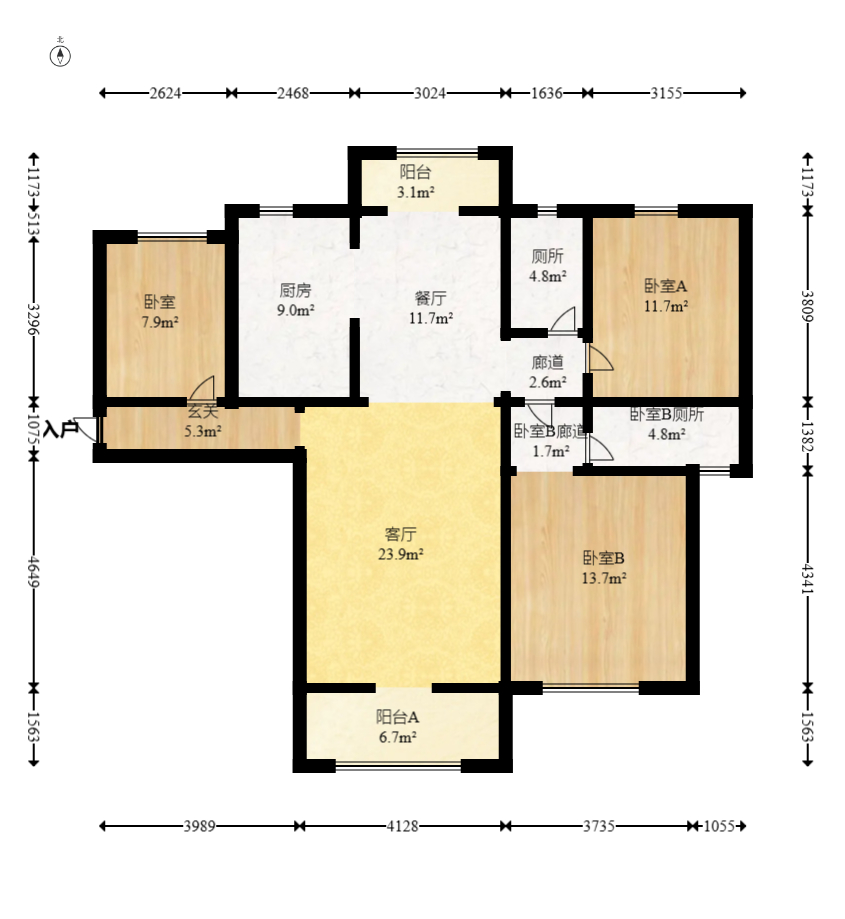 文景家园  3室2厅2卫   102.00万室内图1
