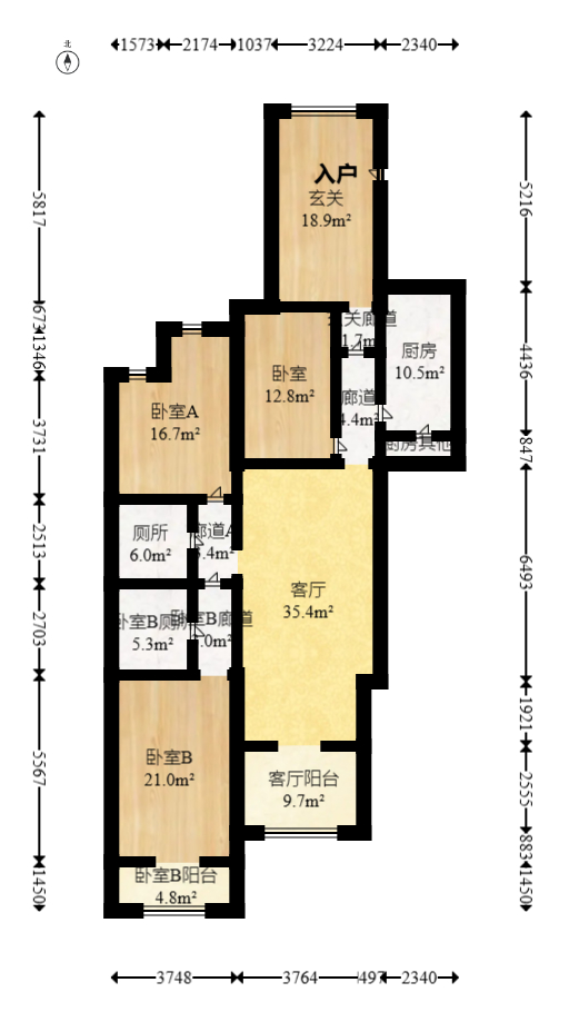 阳光100二期  3室2厅2卫   98.00万室内图1