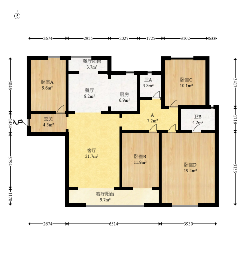 万科森林公园  4室2厅2卫   195.00万室内图1