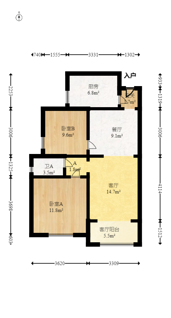 钰龙天下一期  2室2厅1卫   236.00万室内图1