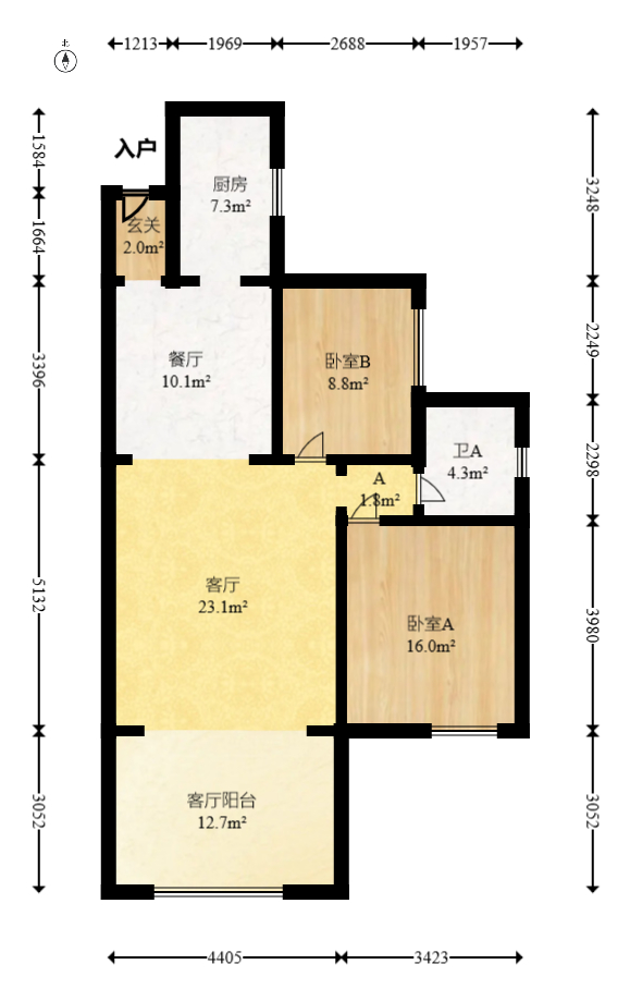 枫林美景 2室2厅1卫 80.0万 枫林美景 2室2厅1卫 80.0万户型图