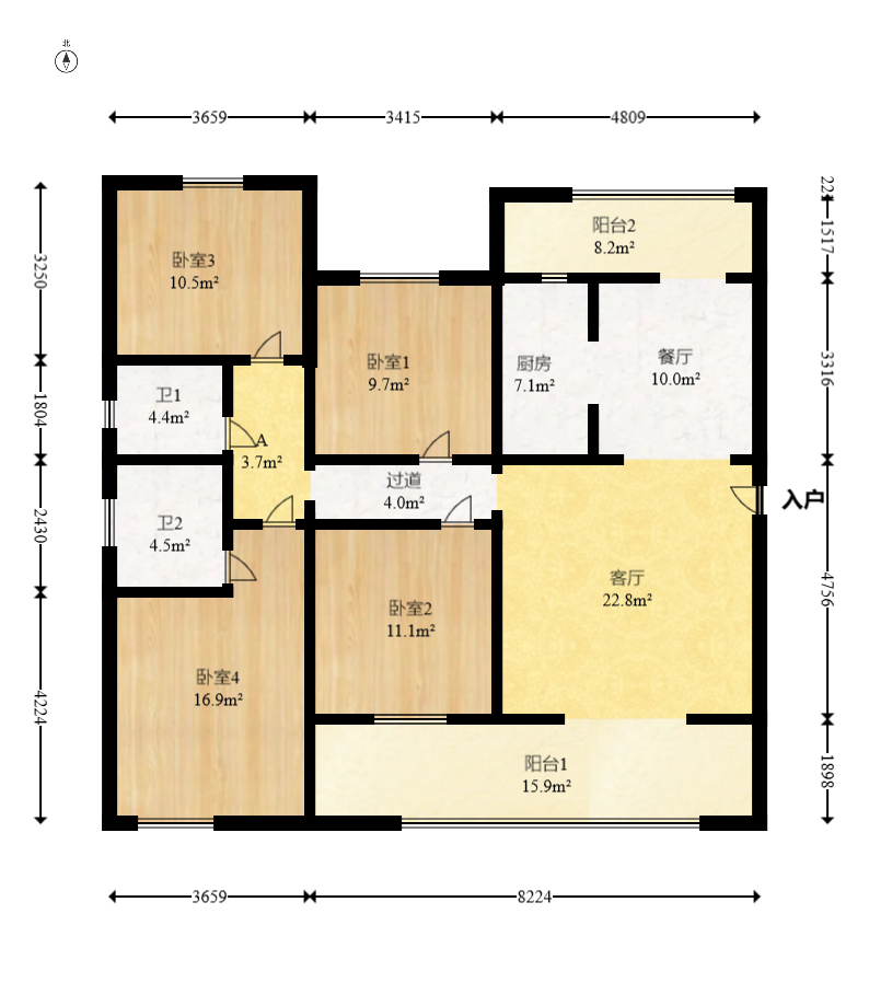 润和湘江天地D区 4室2厅2卫 137.8万 润和湘江天地D区 4室2厅2卫 137.8万户型图