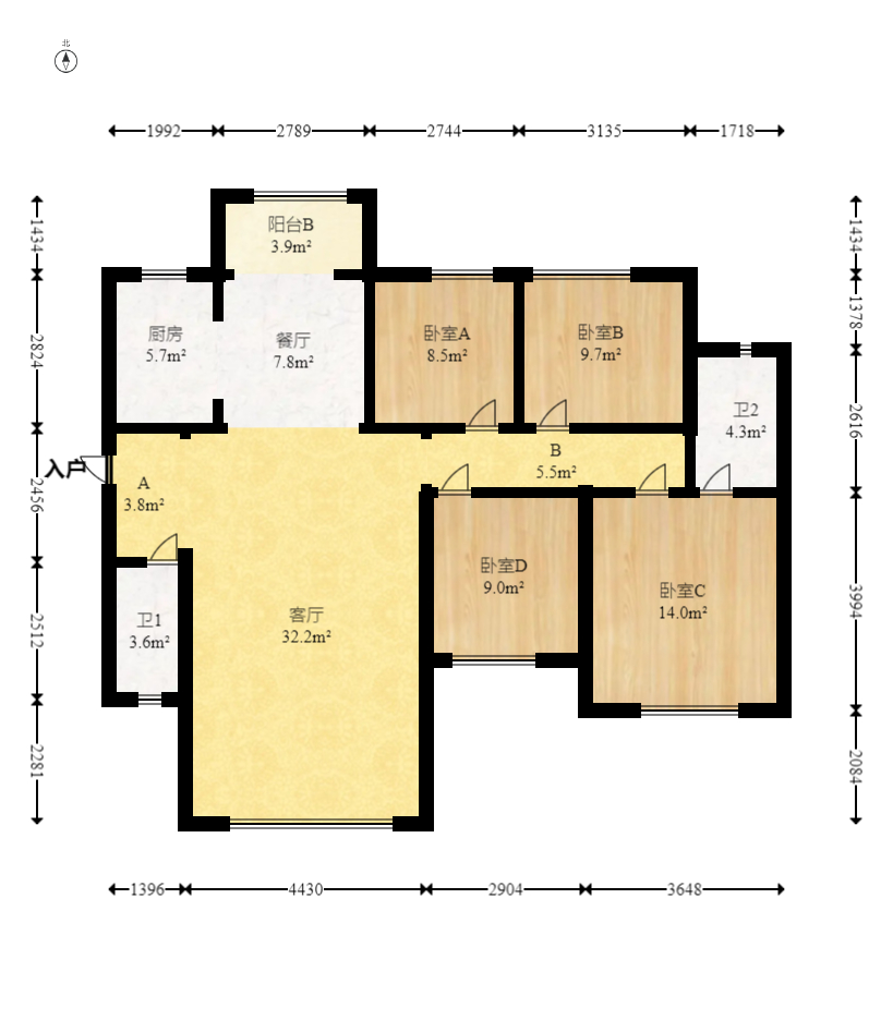 臻园  4室2厅2卫   173.00万室内图1