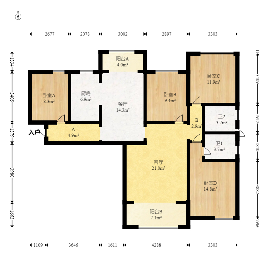 臻园  4室2厅2卫   182.00万室内图1