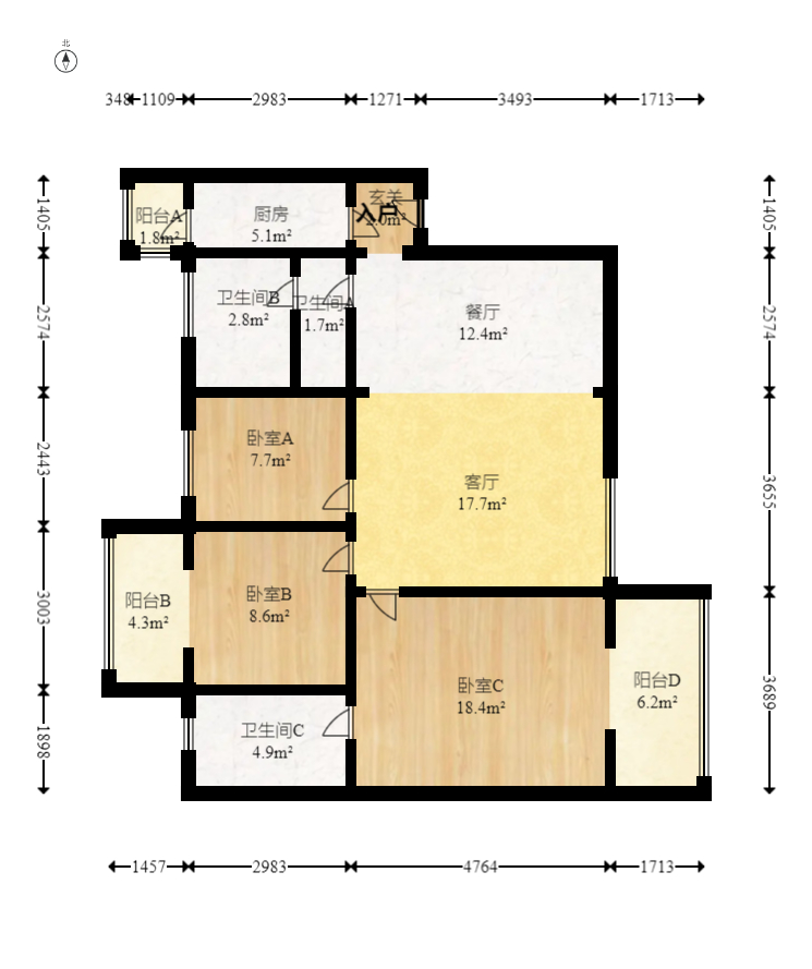 钱隆首府(福晟御园)  3室2厅2卫    140.0万室内图1