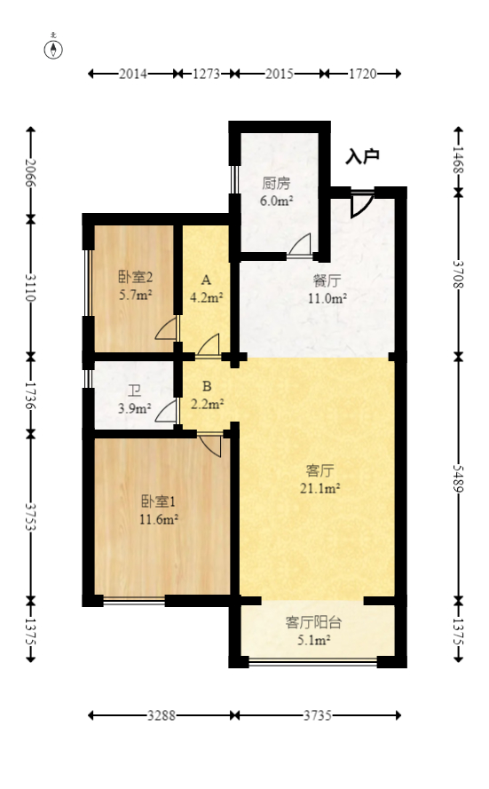 中建钰和城  2室2厅1卫   135.00万室内图1