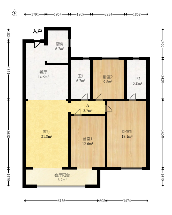 弘阳昕悦府 2室2厅2卫 104.6万 弘阳昕悦府 2室2厅2卫 104.6万户型图