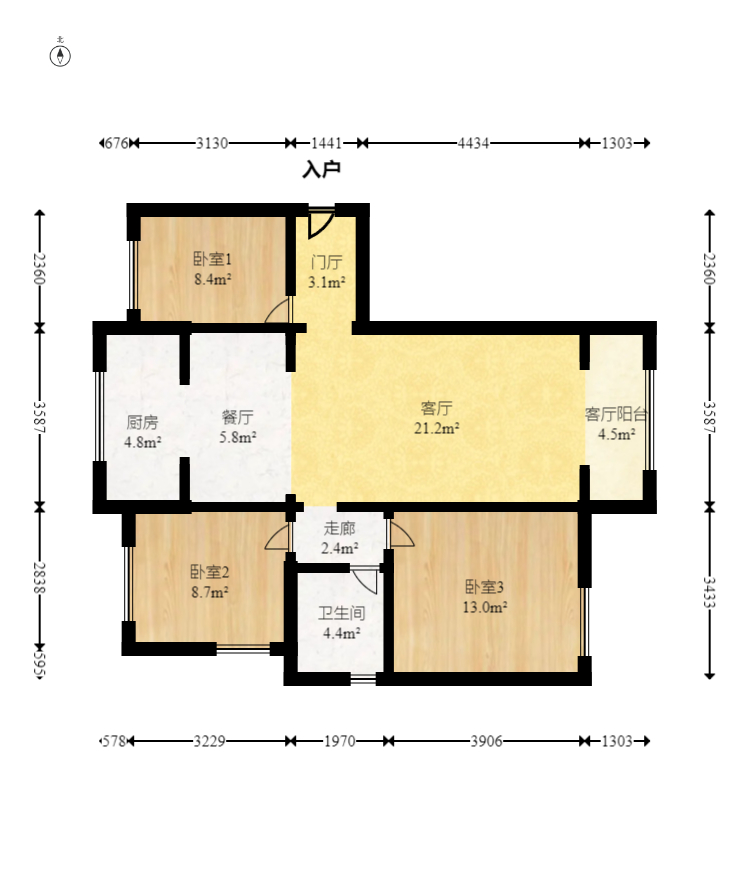 中建信和城  3室2厅1卫    116.8万室内图1