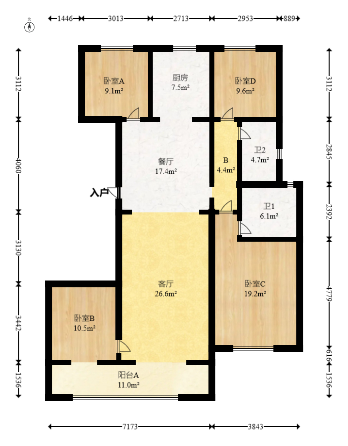 建发玖洲和玺  3室1厅1卫   180.00万室内图1