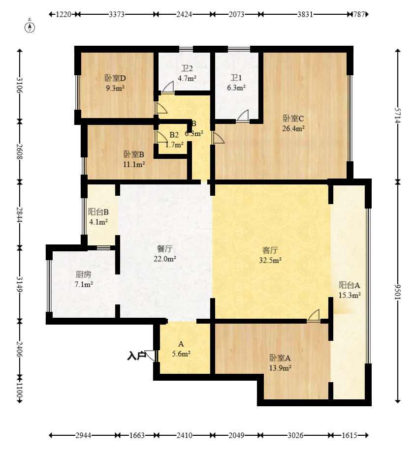 建发玖洲和玺  4室2厅2卫   230.00万室内图1
