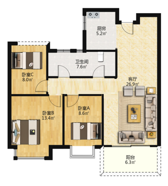 春藤小镇 3室2厅2卫 63.8万 春藤小镇 3室2厅2卫 63.8万室内图