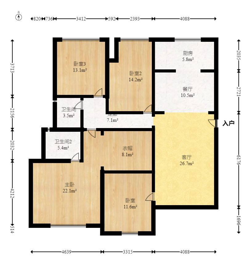 东方美地  4室2厅2卫    110.0万室内图1