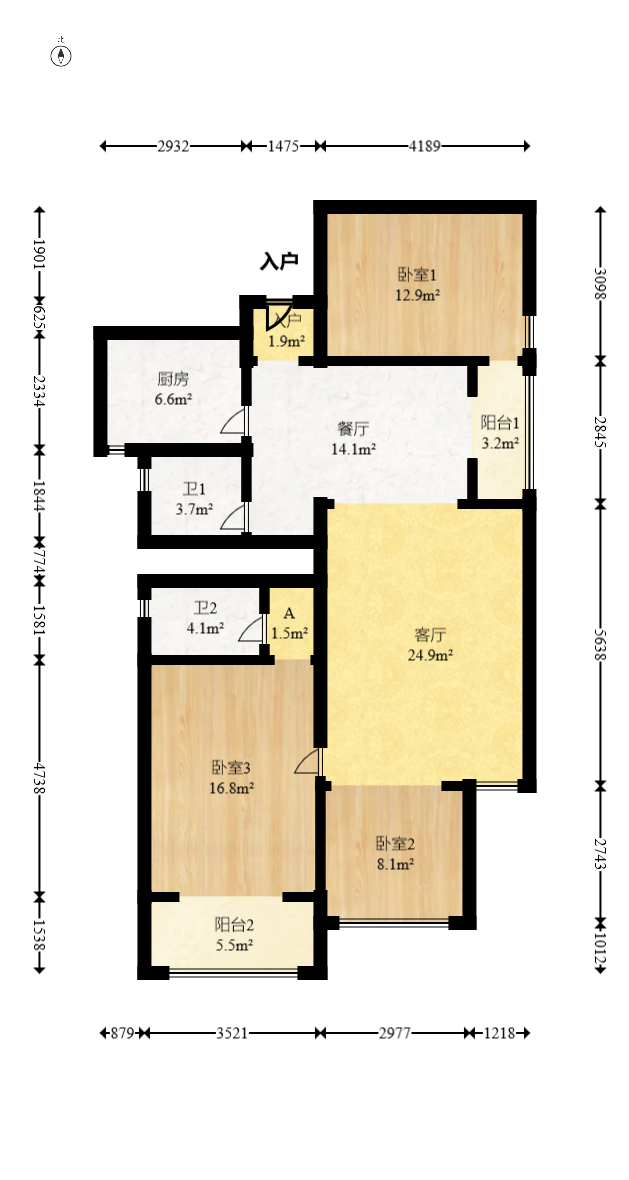 鑫科明珠  3室2厅2卫   116.00万室内图1