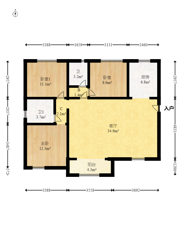 荣盛花语城 3室2厅2卫 100.0万 荣盛花语城 3室2厅2卫 100.0万户型图