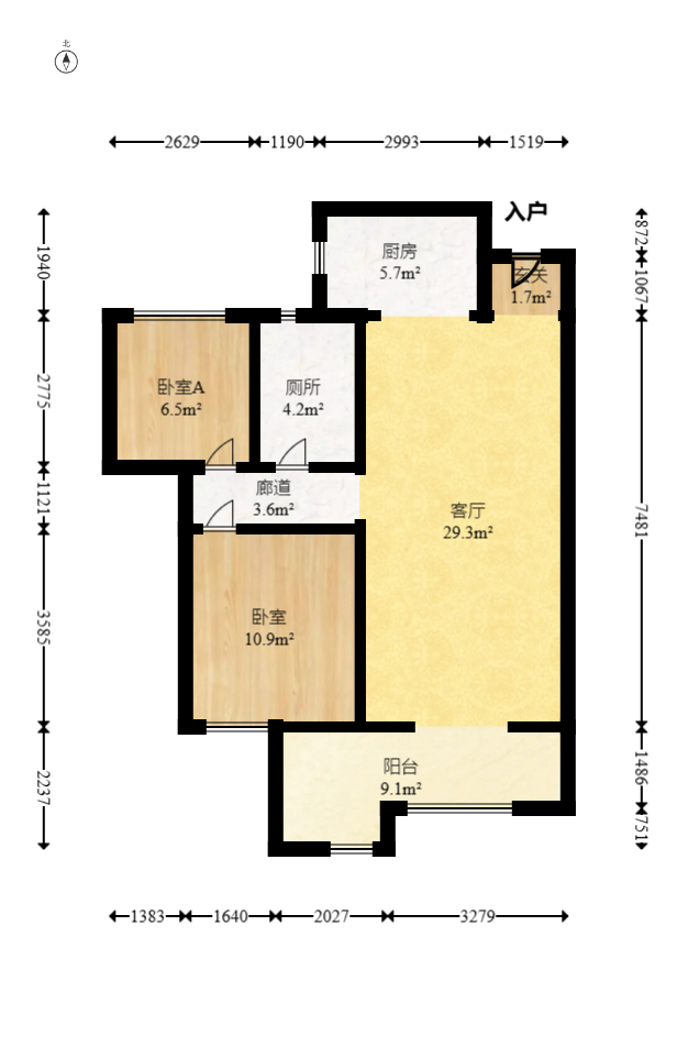 蓝光雍锦半岛  2室2厅1卫   100.00万室内图1