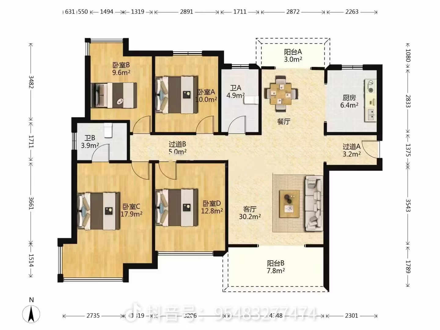 磐龙生态社区 4室2厅2卫 43.8万 磐龙生态社区 4室2厅2卫 43.8万室内图