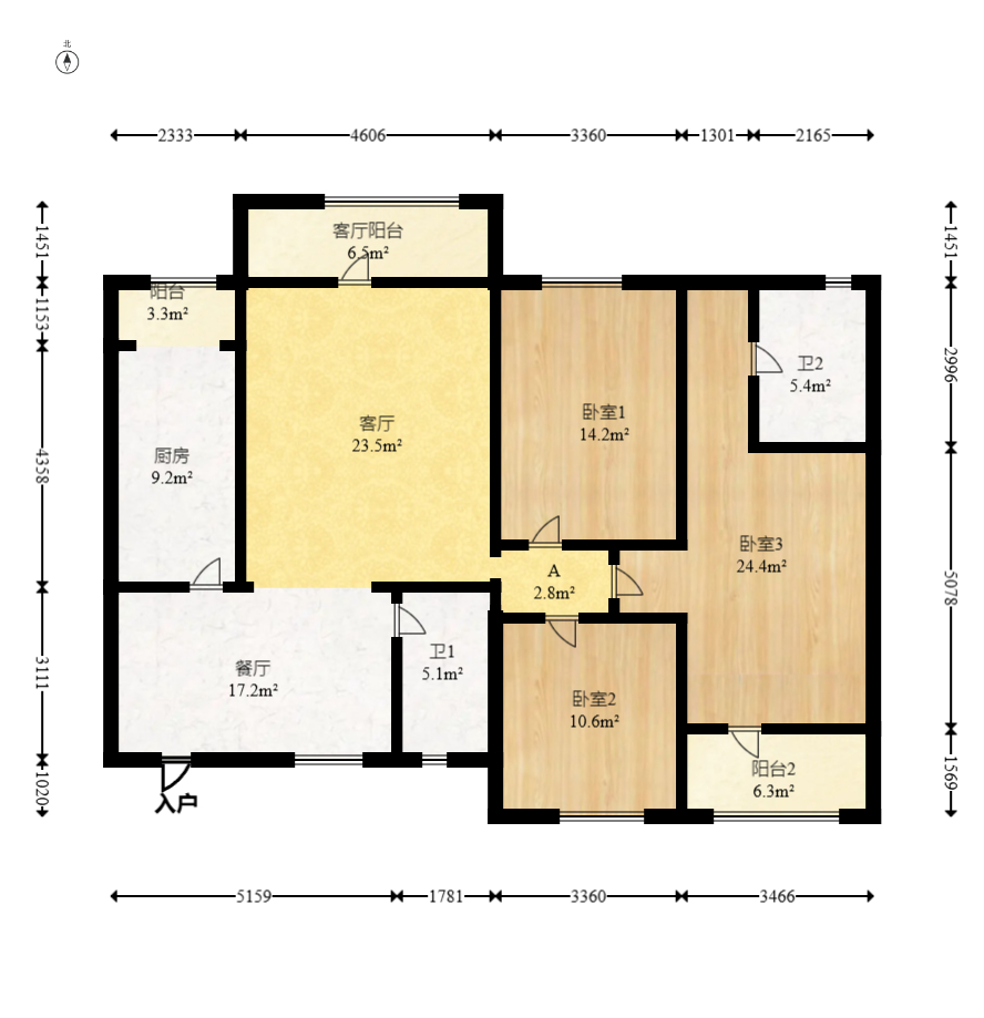 HC新城（建工集团单位房）  3室2厅2卫   166.00万室内图1