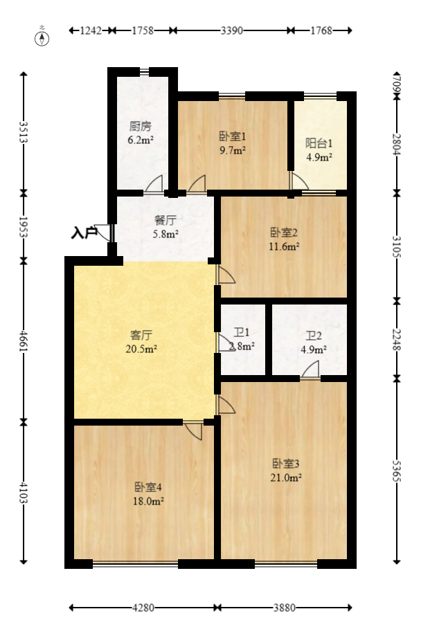 桂花路华天宿舍  3室2厅2卫   41.80万室内图1