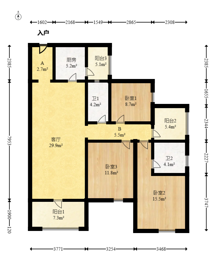 国欣向荣府  3室2厅2卫   149.80万室内图1