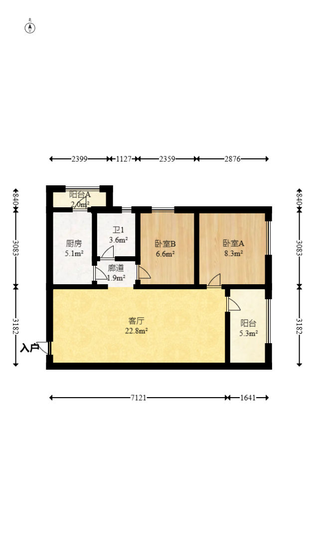 蔷薇国际  2室1厅1卫   43.00万室内图1