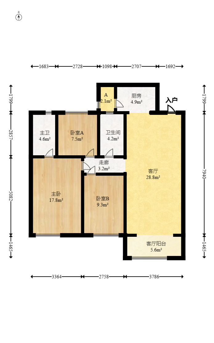 中建芙蓉嘉苑  3室2厅2卫   95.00万室内图1