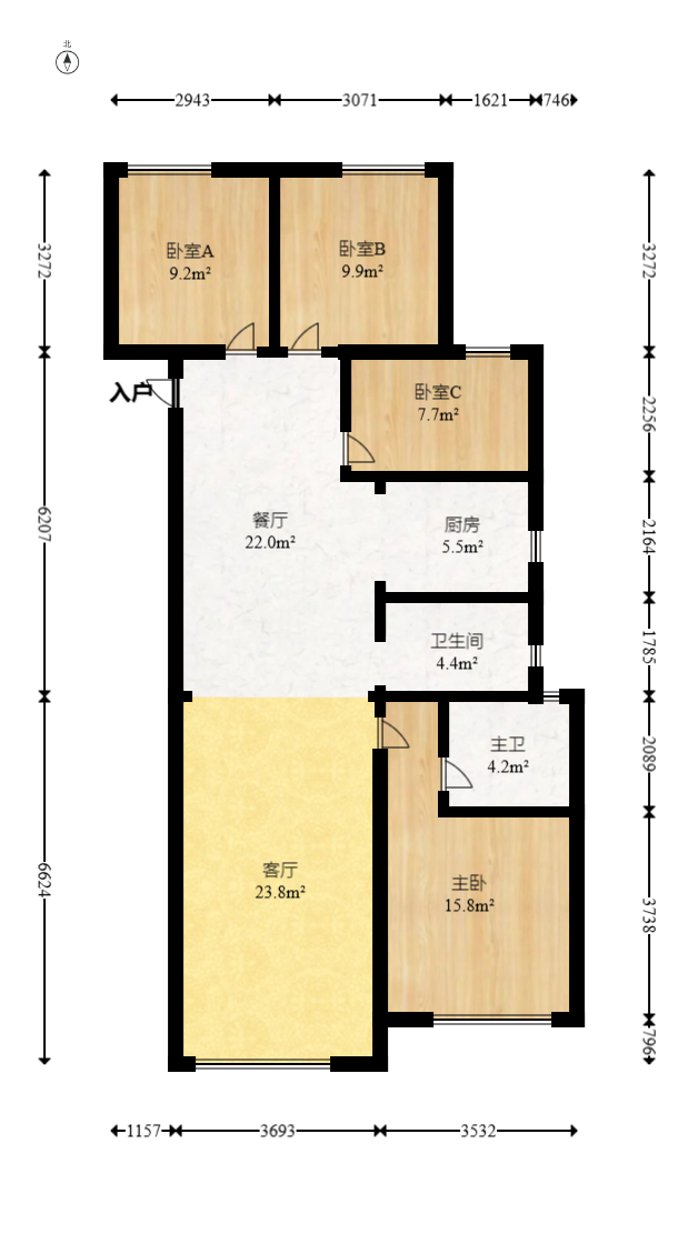江悦和鸣  4室2厅2卫   213.00万室内图1