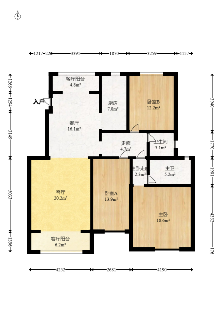 生活艺术城  3室2厅2卫   107.00万室内图1