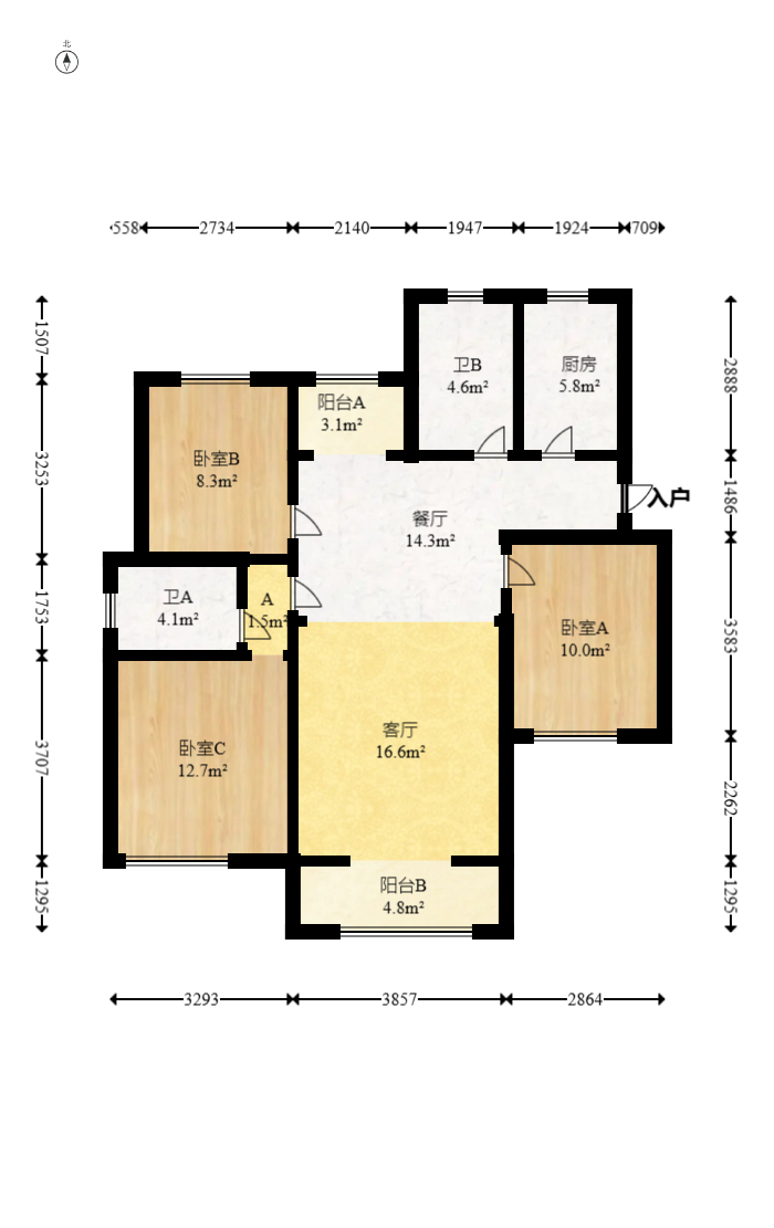 绿地新都会  3室2厅2卫   89.00万室内图1