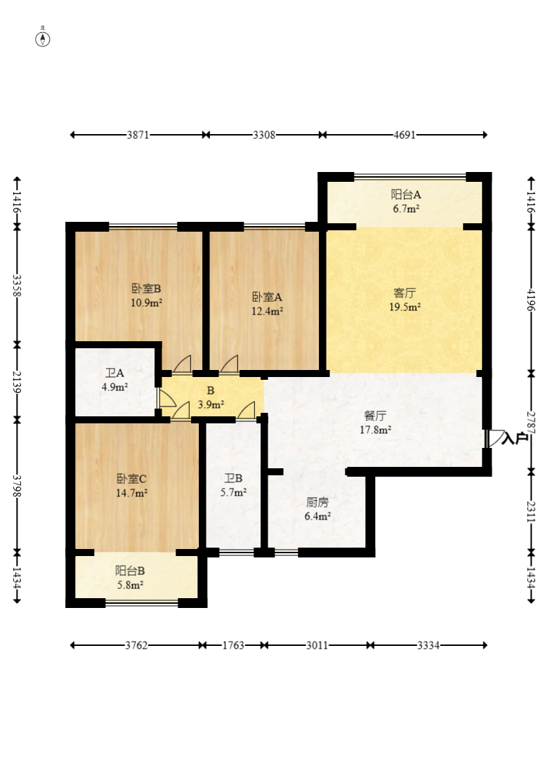 祥瑞家园  3室1厅2卫   153.00万室内图1