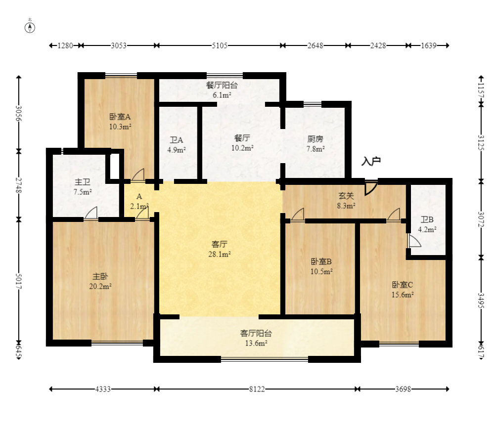 滨江府1913  4室2厅3卫   430.00万室内图1