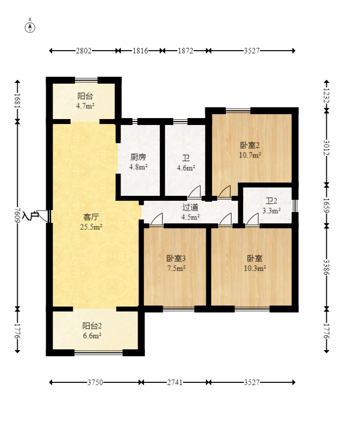 金鹰玖珑山  3室2厅2卫   70.00万室内图1