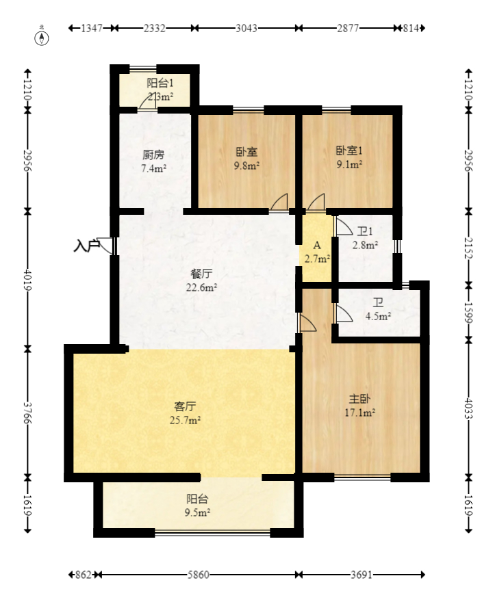 保利金香槟  4室2厅2卫   115.00万室内图1
